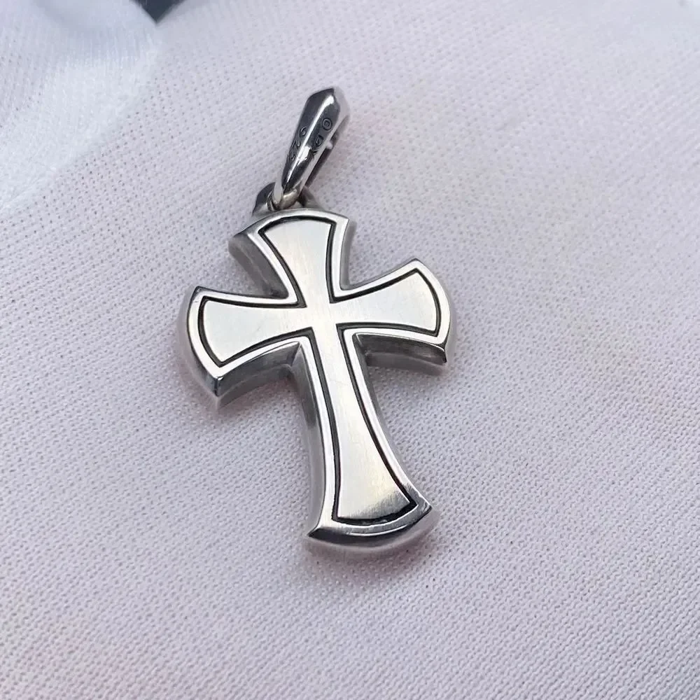 David Yurman Knife-Edge Cross Pendant Sterling Silver with Pave Black Diamonds